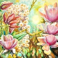 10 Alberto Romer, Aquarell und Mischtechnik auf Leinwand 40x50cm 2012, Meine Magnolien vor Apfelblüten