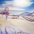 17 Alberto Romer, Pastell und Aquarell  2013 50x60cm, Wintersonntag über Zetzwil Höhenweg mit Blick zu den Alpen