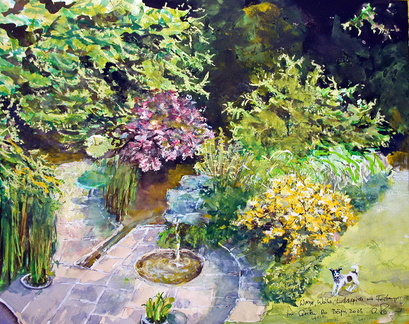 445 Alberto Romer, Aquarell u Mt 50x60cm a Pa. Wasser, Weiher, Lichtspiele u Farbenpracht im Garten Ro Böju, 2023 N 1650